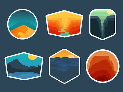 NP Badge Shapes badges cliffs gradients mountains national parks nature overlay scene sun