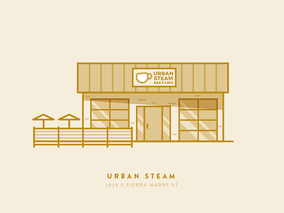 Urban Steam bar coffee shop colorado springs garage gold icon illustration shadow