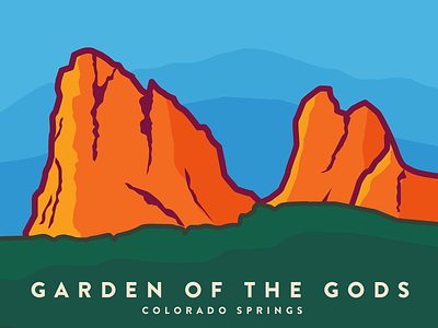 Garden of the Gods Postcard colorado springs logo nature outline red rocks vintage