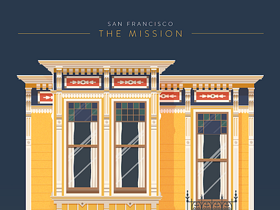 Row House - The Mission District in San Francisco architecture detailed illustration poster realistic row house shadow