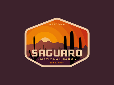 Saguaro National Park badge cactus desert gradient logo mountain sunset vintage