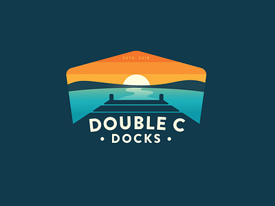 Double C Dock Logo badge boat house dock lake logo negative space reflection sunset texas