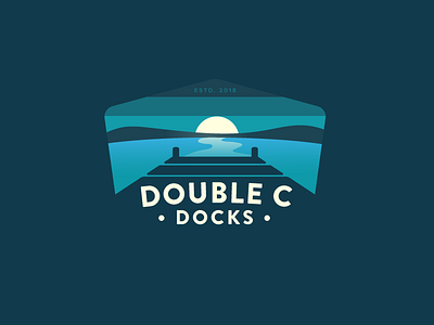 Double C Docks Night badge boat house dock lake logo moon negative space reflection texas