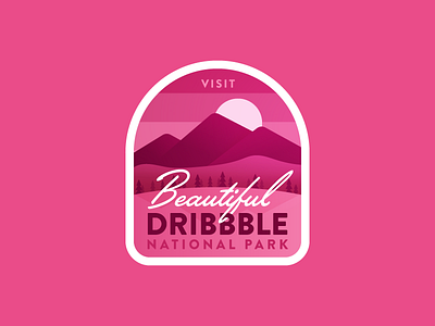 Dribbble National Park badge invite logo mountains nature pink reflection sticker stickermule