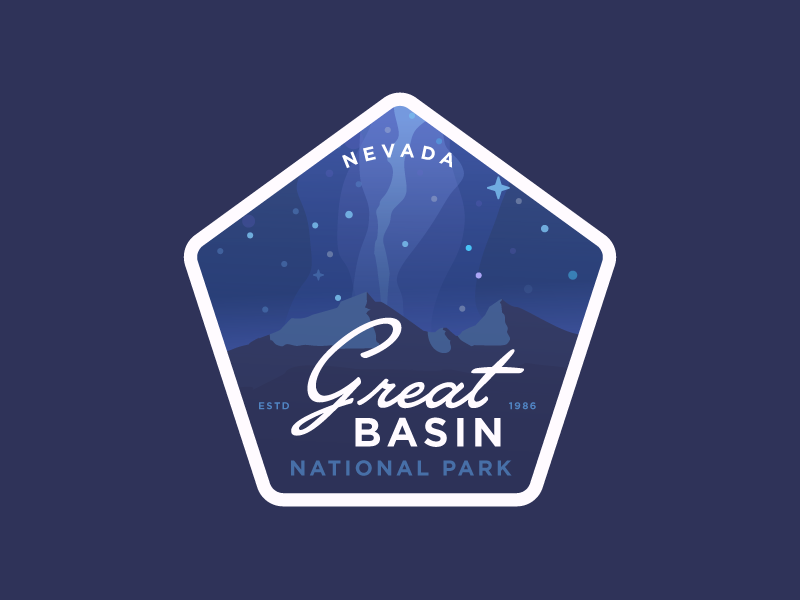 Great Basin National Park stars script vintage logo badge night mountains milky way