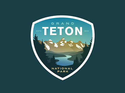 Grand Teton National Park (redux) badge gradient logo mountain national park outdoor river sunrise trees wyoming