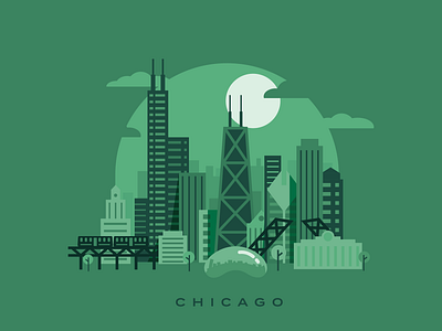 Chicago building buildings chiago cities city icon illustration minimal moon scene simple trees