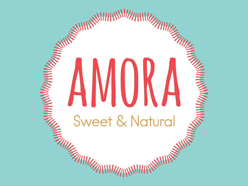 Amora Sweet & Natural Logo simple cute branding brand design gold blue pink logo