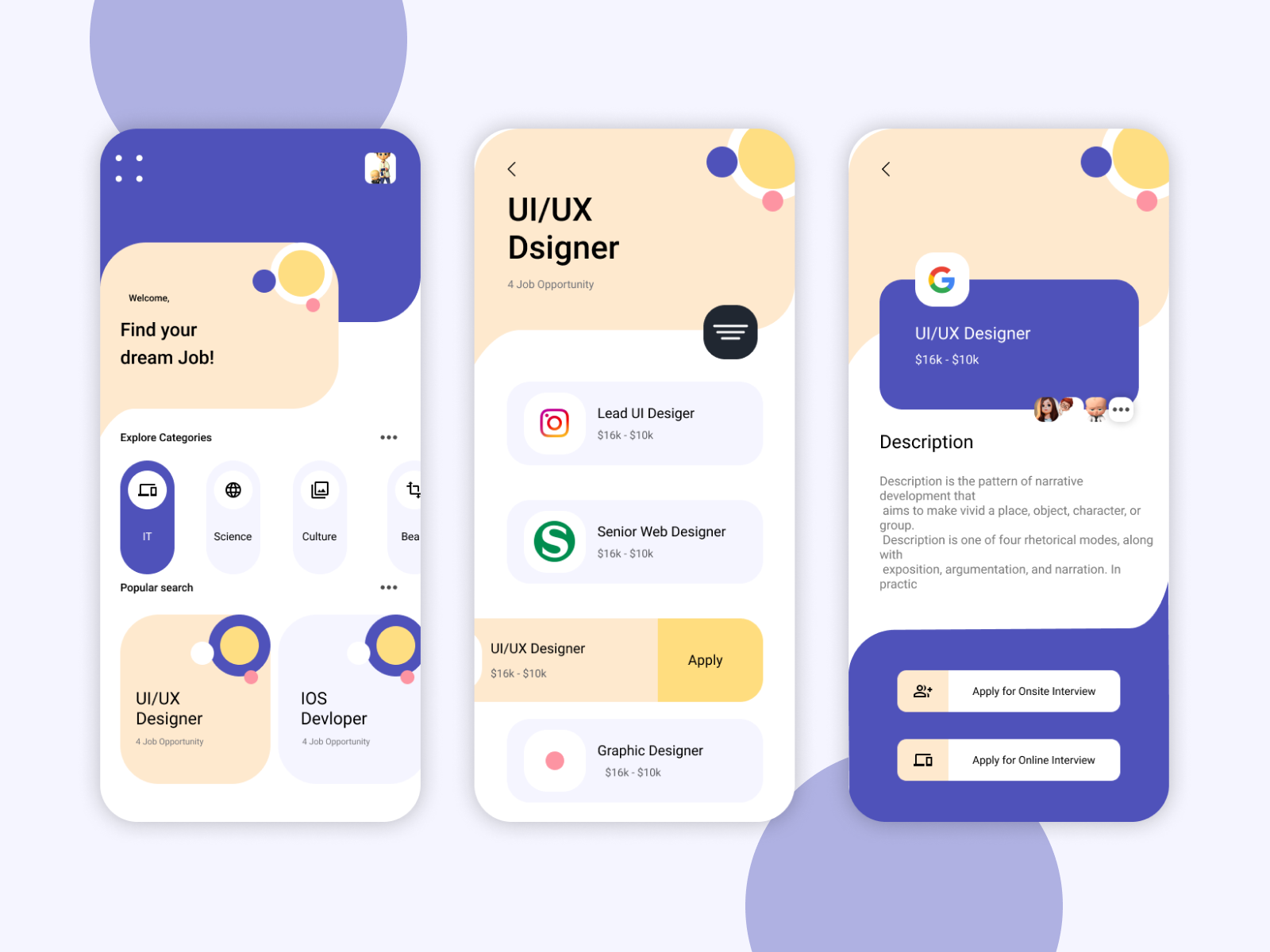 Job Search App Design by Ashar on Dribbble