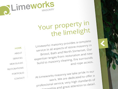 Limeworks Close Up clean green layout lime masonry photography stonemason web