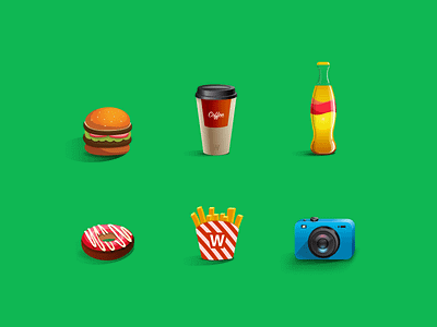 Packaging Icons blue burger camera coffee coke design donut fastfood fries graphic graphic design green icon illustration vector