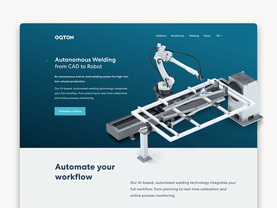 Oqton Robotics Header 3d ai automation header landing robots ui visual design web webdesign welding