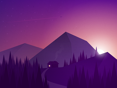 Mountain Sunset colours gradient hut illustration mountain mountains sunset trees