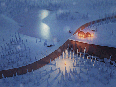 Animated Winter Postcard 3d animation christmas cold holiday holidays ice light low poly render snow winter