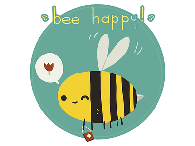 Bee Happy Postcard 2d bee flat flower fun happy icon illustrator mascot postcard stuff vector