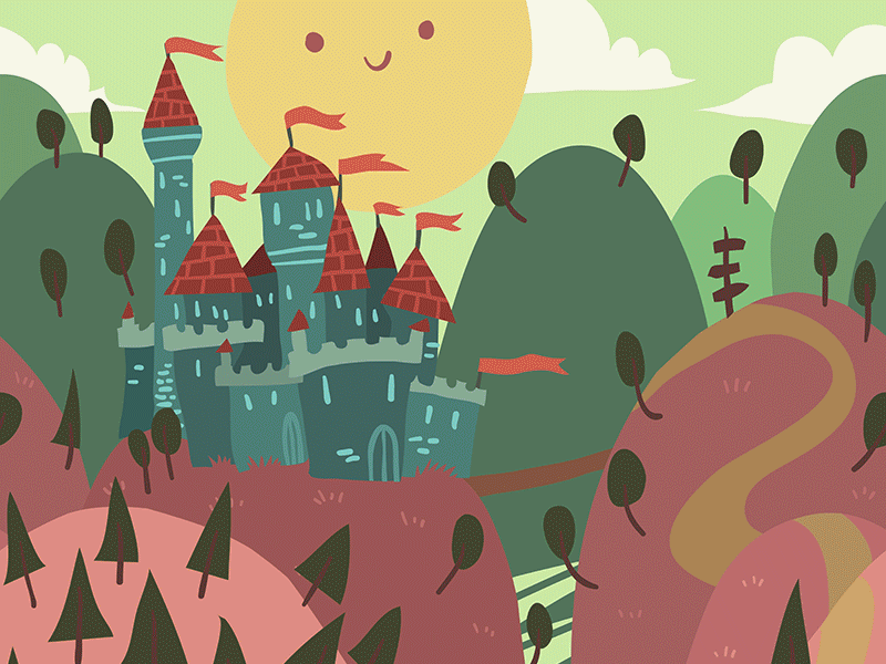 Animated Cartoon Castle On A Hill 2d animation background cartoon castle day flat hill night vector