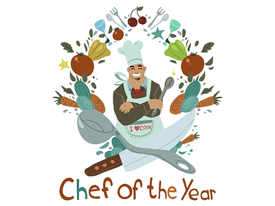 Chef Of The Year cartoon chef cool flat funny graphic knife spoon vector year