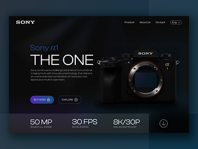 Sony Camera Home Page Design camera dark design header hero header hero section home page interface landing page lens product page ui ui design ux web design web page