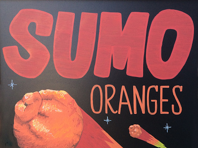 Sumo Orange Meteors Strike chalk chalk markers fruit hand lettering illustration lettering oranges outer space produce sumo whole foods zig posterman