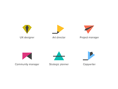 We are hiring ! art director community manager copywriter digital flat geometric hiring icon set minimalist staffing strategic planer ux designer
