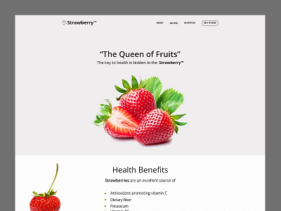 Strawberry landing page clean fruits landing page minimalistic product page queen simple strawberries strawberry ui visual design web