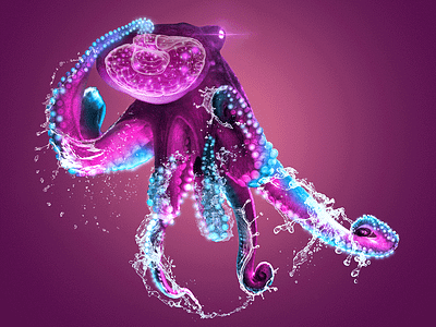 Octothink animal blue brain octopus pink purple think water