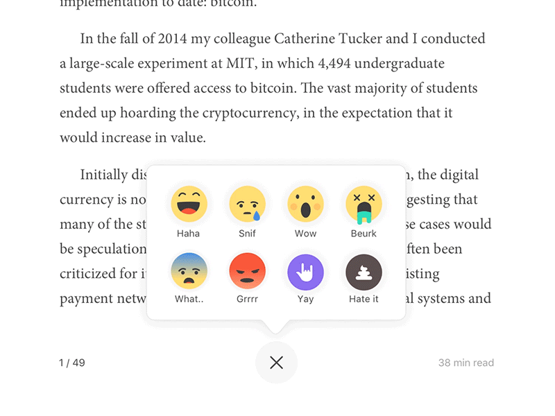 Visual & Interaction exploration - Reacting to content interaction principle emoji reaction reading ipad app ios