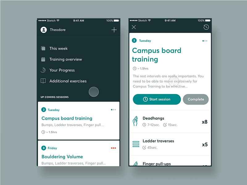 Concept - Climbing Training App - Starting a training session