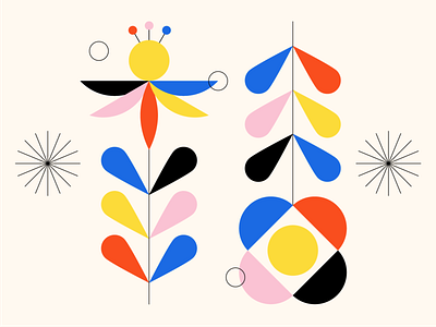 Shape Study 007: Flowers abstract abstraction black blue circle floral flowers geometric geometry icon minimal nature pattern pink plants primary colors primary colours red shapes yellow