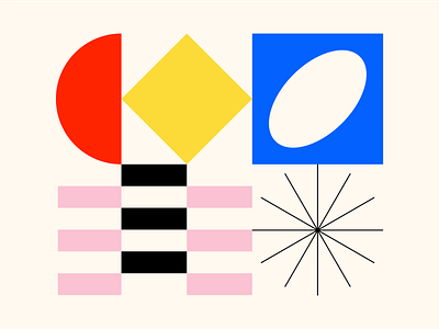 Shape Study: 010 abstract bauhaus black blue circle geometric geometry icon illustration minimal monoline oval pink rectangle shapes square star texture vector yellow