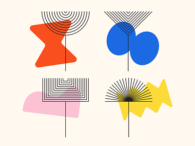 Shape Study: 011 abstract abstraction bauhaus black blue flower illustration flowers geometric lines minimal nature pink plants primary colors red repetition shapes simple vector yellow