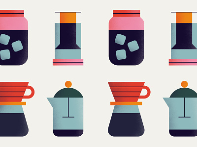 Roamers Coffee Club Icons aeropress blue brewing coffee cold brew design drip filter french press ice icon illustration logo minimal orange pink pourover texture vector water