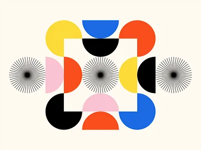 Shape Study: 016 abstract bauhaus black blocks blue circles flat geometry gestalt goemetric illustration minimal monoline negative space pink primary colors red shapes simple yellow