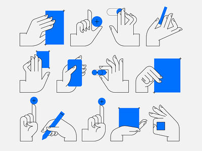 InVision Hands abstract blue branding buttons collaboration digital fingers geometric hands human monoline pen people phone poses tools user experience user interface web design wireframe