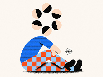Ruminating Thoughts abstract blue circles design geometric geometry human icon illustration man minimal pattern person potrait shapes sitting squares texture thinking vector