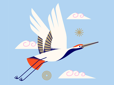 GoDaddy AAPI Graphic Pack: Crane aapi abstract animal asian bird blue branding crane flat geometric minimal shading sky texture vector