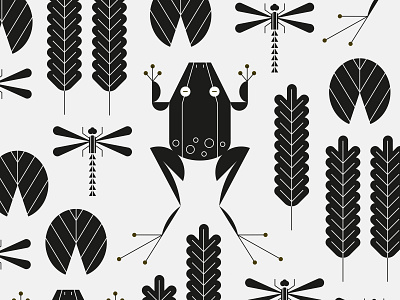 Pond Critters animal dragonfly frog icon illustration leaves minimal plants vector