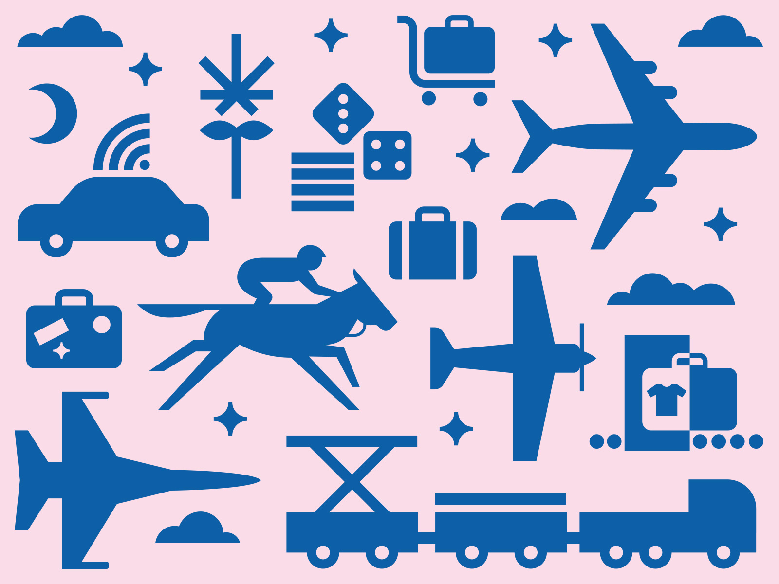 Airport Icons airplane blue cannabis car cargo casino clouds horse icon illustration minimal pink stars suitcase