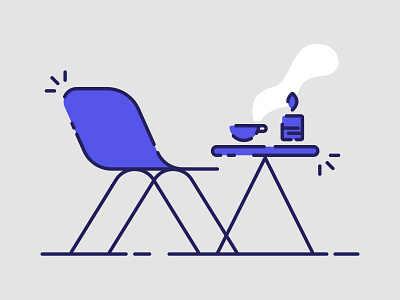 Relax blue chair coffee icon illustration minimal monoline table texture vector