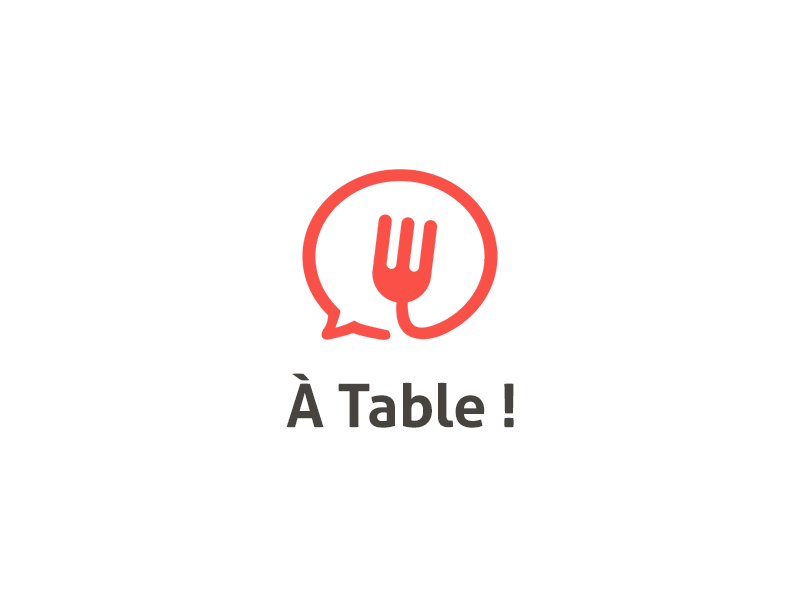 A Table logo food event red brown share tell discover cook cooking fork meal meet