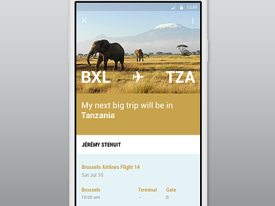 BXL -> TZA android app design flat flight google material mobile photography travel trip ui
