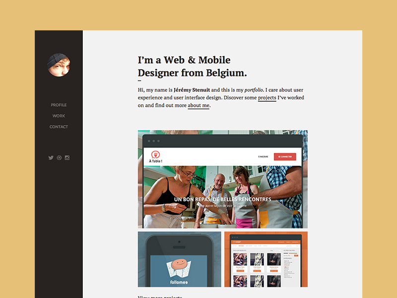 Portfolio v3 portfolio clean sidebar minimal black grey design mobile web belgium web design interface
