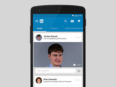 Linkedin Material Design android app blue design flat google linkedin lolipop material mobile redesign ui