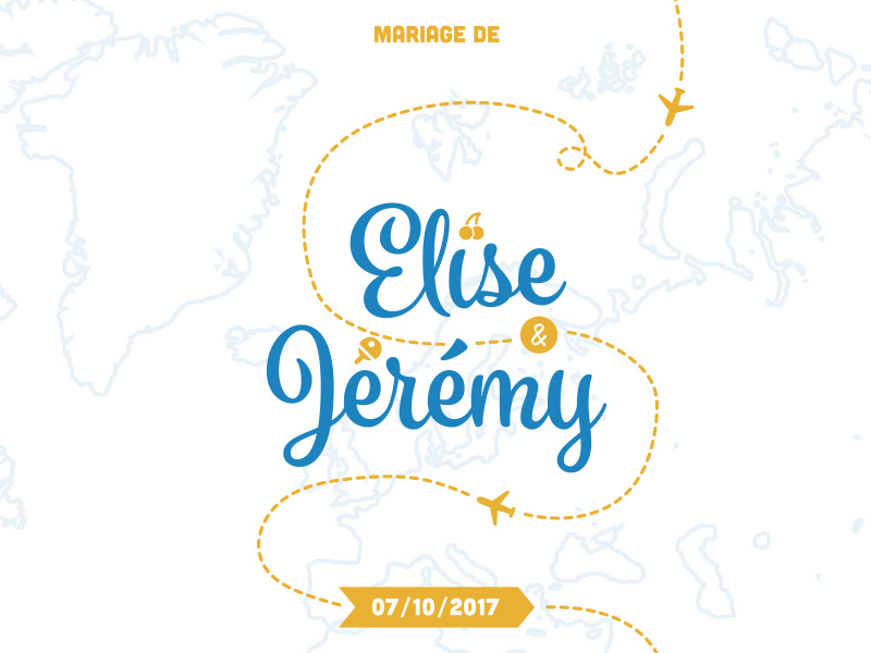 My wedding branding - Our names illustration identity print design travel map white blue yellow branding wedding