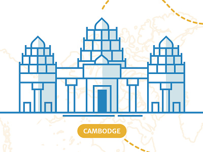 Cambodia - illustration blue branding cambodia identity illustration map print stroke temple travel wedding yellow