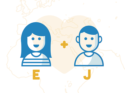 E + J - illustration branding character couple identity illustration love map print stroke travel wedding yellow