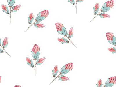 Seamless watercolor floral pattern green leaves and branches arts background design drawing drawn fashion floral flowers illustration luxury natural nature pattern picture pink rose seamless spring textile watercolor