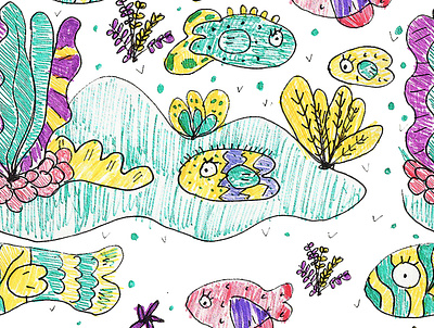 Colorful fish doodle pattern design animals arts artsillustration background behance branding campaing cover design draw drawing dribble fish illustration package pattern printing seamless watercolor