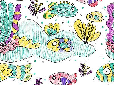 Colorful fish doodle pattern design