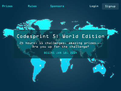 CodeSprint 5: World Edition digital gradient hackathon hackerrank landing page login map screen signup